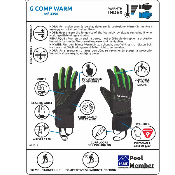 CAMP G COMP WARM GUANTI INVERNALI DA SCIALPINISMO CON SOVRAGUANTO TERMICO A MOFFOLA ISOLANTE E ANTIVENTO - COLORE: NERO/VERDE