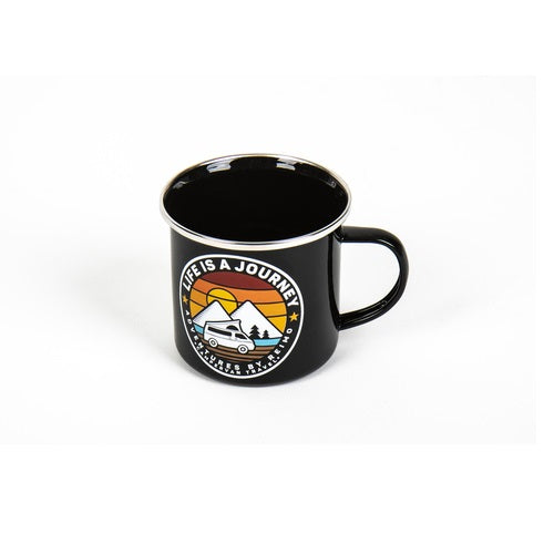 Tazza con cannella LIFE IS A JOURNEY H8cm Ø8,5cm 350ml, nero