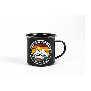 Tazza con cannella LIFE IS A JOURNEY H8cm Ø8,5cm 350ml, nero