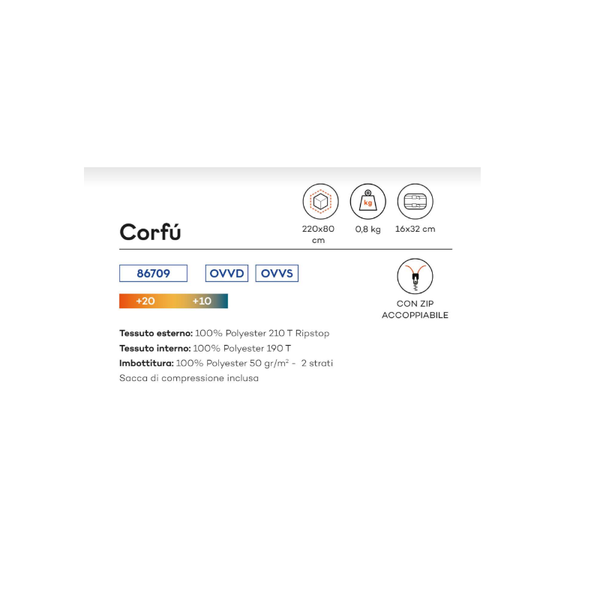 FERRINO CORFU'SACCO A PELO IN POLIESTERE +20/+10 DISPONIBILE IN VERSIONE SX E DX