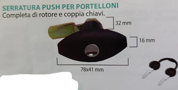 ZADI SERRATURA PUSH PER PORTELLONE NERA CON ROTORE E CHIAVI