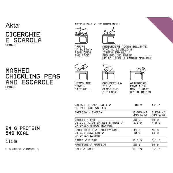 AKTA CICERCHIE E SCAROLA - PASTO LIOFILIZZATO BIOLOGICO 549 kcal