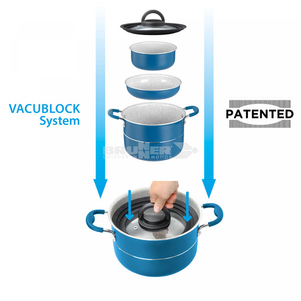 BRUNNER CAREZZA 7+1 Ø 22 SET DI PENTOLE 100% ALLUMINIO RICICLATO