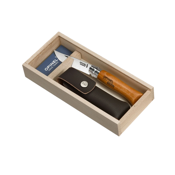 OPINEL N°08 Carbonio + Fodero Coltello pieghevole con lama in acciaio al carbonio