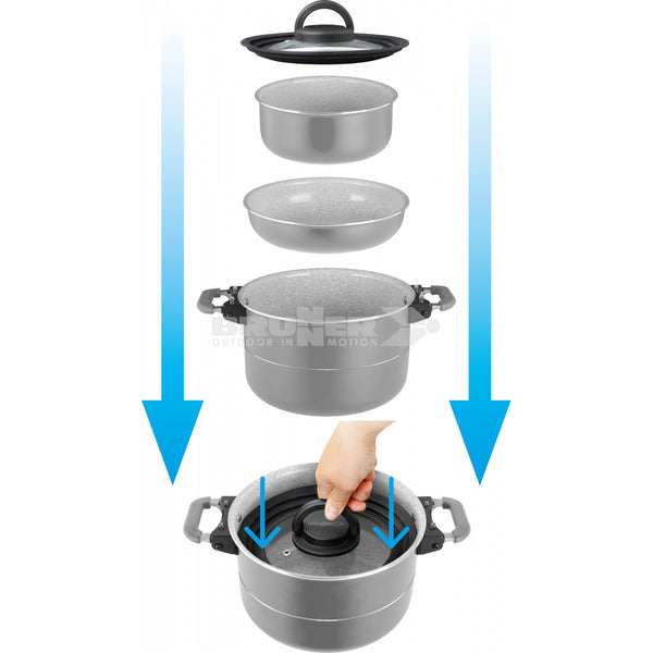 BRUNNER FUSION 7+1 Ø 22cm SET DI PENTOLA SLAVA-SPAZIO COMPATTE E LGGERE