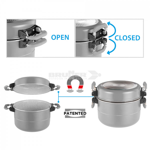 BRUNNER FUSION 7+1 Ø 22cm SET DI PENTOLA SLAVA-SPAZIO COMPATTE E LGGERE