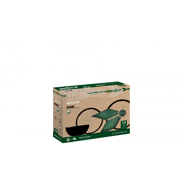 BRUNNER MIDDAY VENETIAN SEA GREEN SET PIATTI IN MELAMINA DA 12 PEZZI CON FONDO ANTISLIP