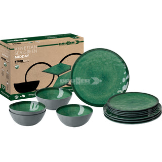 BRUNNER MIDDAY VENETIAN SEA GREEN SET PIATTI IN MELAMINA DA 12 PEZZI CON FONDO ANTISLIP