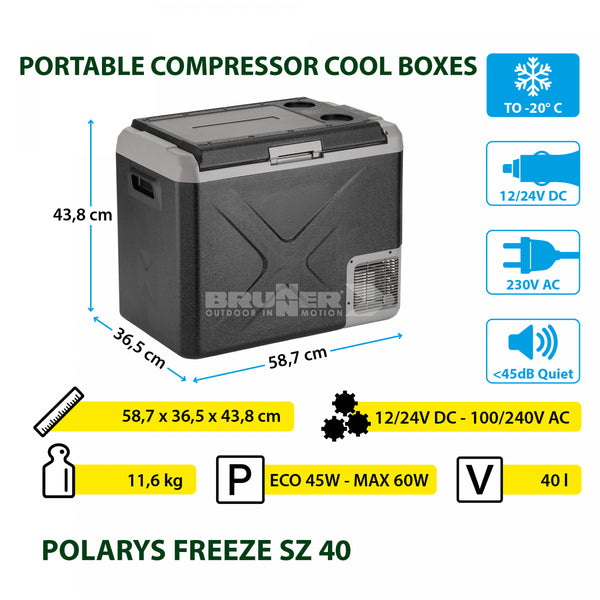 BRUNNER POLARYS FREEZE SZ Frigo/congelatore bivalente portatile a scomparto unico resistente e compatto - Disponibile in 3 litraggi