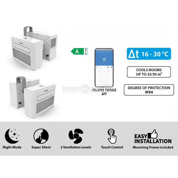 BRUNNER POLARYS TWINAIR CONDIZIONATORE D'ARIA PORTATILE 16°-30° CON CONTROLLO REMOTO TRAMITE APP - DISPONIBILE IN 2 VERSIONI - IN PROMOZIONE E CON SPEDIZIONE GRATUITA!