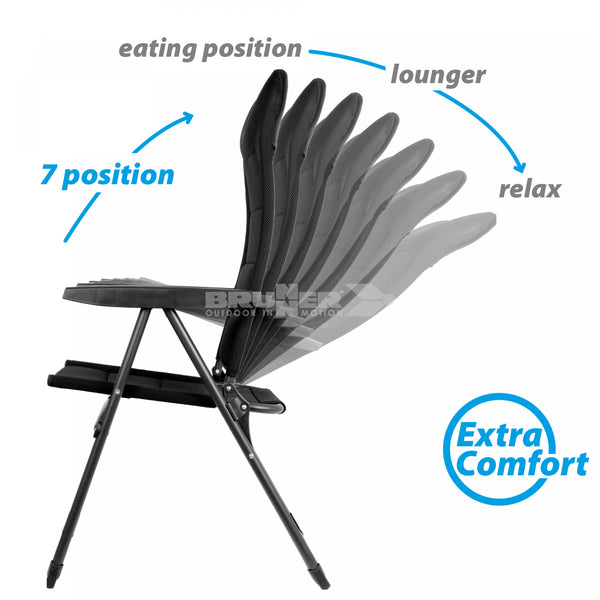 BRUNNER SKYE RT Sedia Camping pieghevole di alta qualità dotata di uno schienale alto regolabile a 7 posizioni - Disponibile in 2 colori