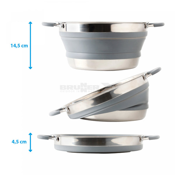 BRUNNER VOLCANO FOLD-AWAY PENTOLA IN ACCIAIO INOX PIEGHEVOLE SALVASPAZIO PER FORNELLI A GAS E ELETTRICI - DISPONIBILE IN 2 MISURE