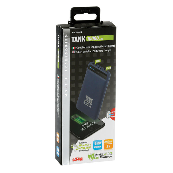 LAMPA TANK 10000mAh CARICABATTERIE USB PORTATILE