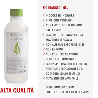 INSTAGRILL Gel combustibile inodore per barbecue di origine vegetale | Bioetanolo Accendifuoco 500Ml
