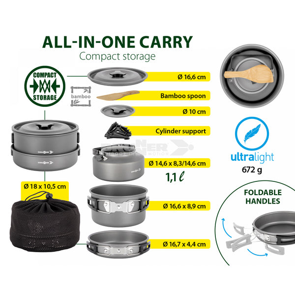 BRUNNER PACKPOT ULTRALITE 18 Set popote Outdoor in alluminio anodizzato per 3/4 persone.